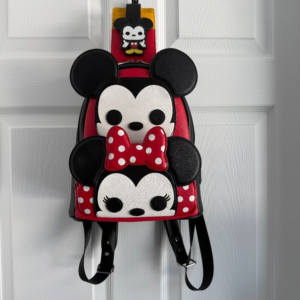 2pc Disney POP! Loungefly Mickey & MInnie Backpack W/Matching Card Holder